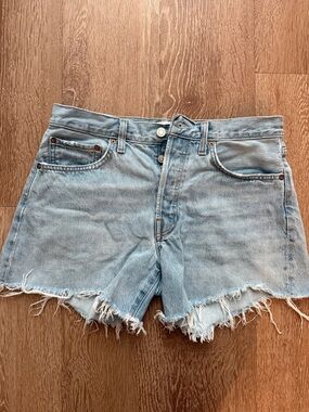 Agolde Light Wash Frayed Hem Denim Shorts